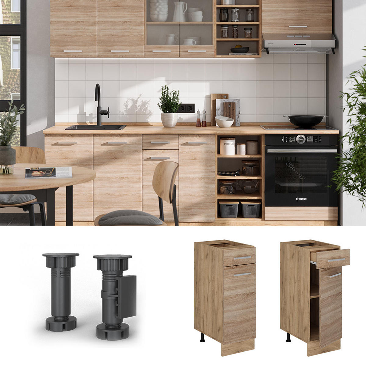 KÜCHENUNTERSCHRANK R-Line Sonoma 30 cm , AP Anthrazit - Honigeiche/Eiche Wotan, Holzwerkstoff (30/81.6/60cm) - Vicco