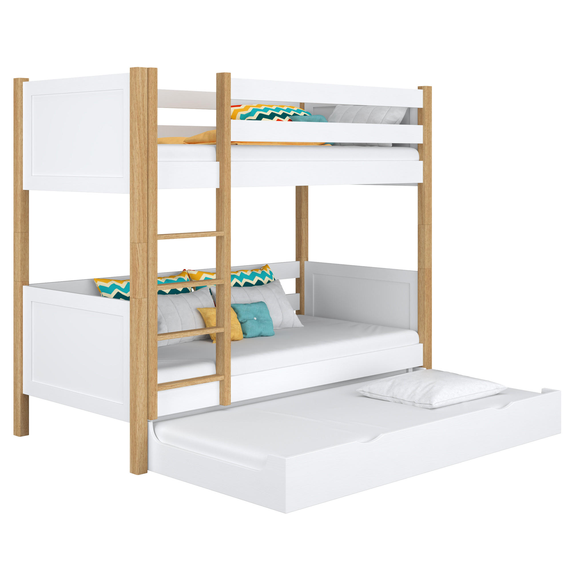 ETAGENBETT N02 mit Matratzenschublade Weiß / Eiche Natur 90/190 - Eiche Artisan/Weiß, Naturmaterialien/Holz (90/190cm) - N-Wood