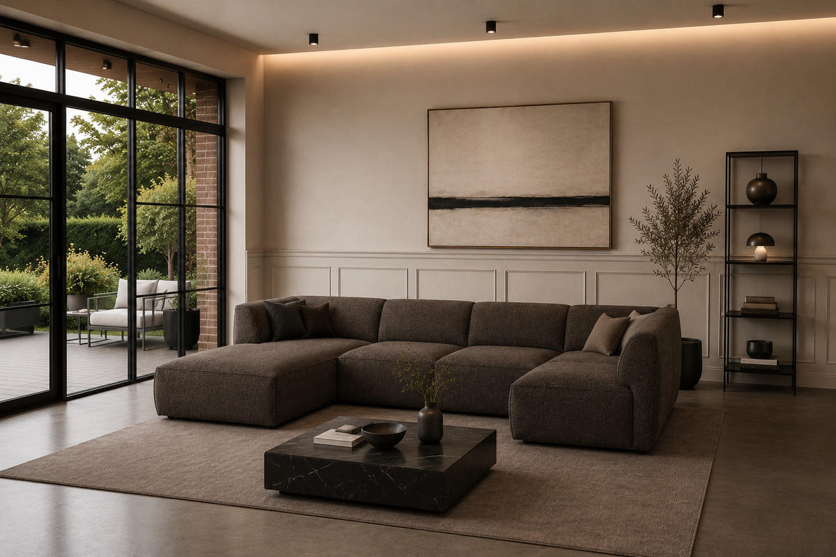 WOHNLANDSCHAFT MOVO - modulares Ecksofa braun – modernes Design und flexible Gestaltung, links - Dunkelgrün/Bordeaux, Kunststoff/Textil (156/78/345cm) - KS Home Concept