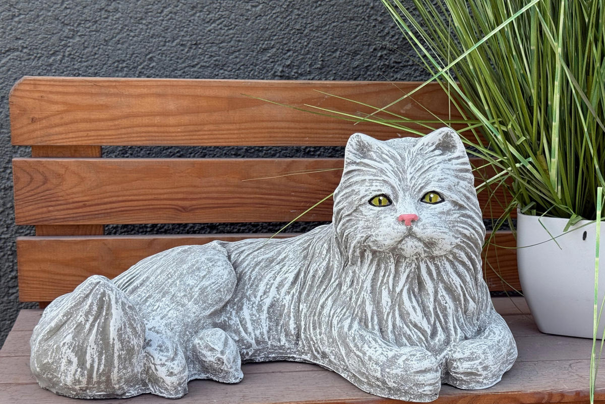 STEINFIGUR Main Coon Katze liegend Kater frostfest, lebensgroß - Grau, Stein (42/21/30cm) - stoneandstyle