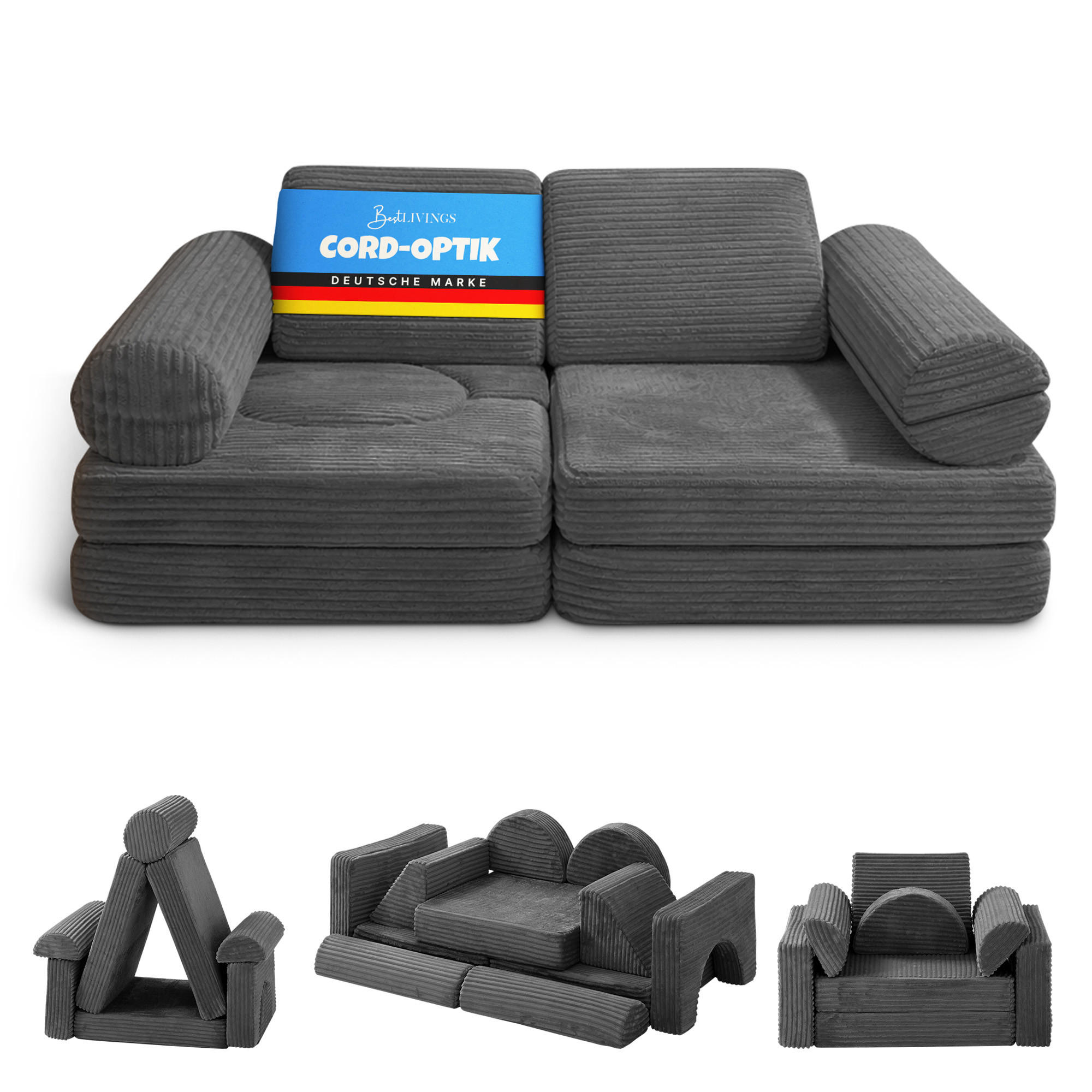 Bestlivings Kindersofa Anthrazit 72x50x144 cm