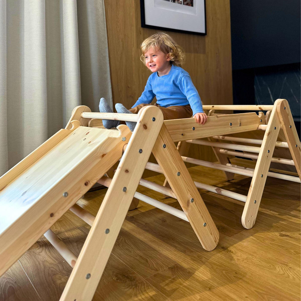 KLETTERDREIECK für Kinder mit Rutsche und Kletterwand - Set, Montessori, Grau - Grau, Holz (140/59/60cm) - MeowBaby