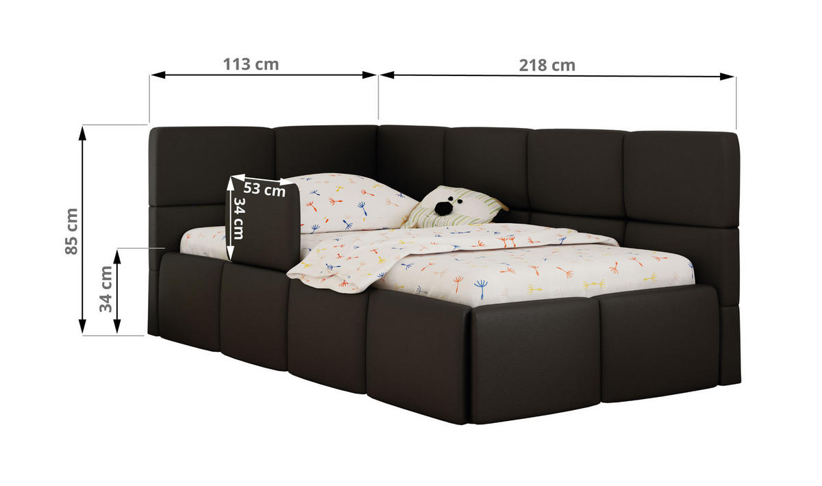 DĚTSKÁ POSTEL ARVO ALTA 90/200 - Černá Ekokůže - Pravá - černá, textil (90/200cm) - MKS