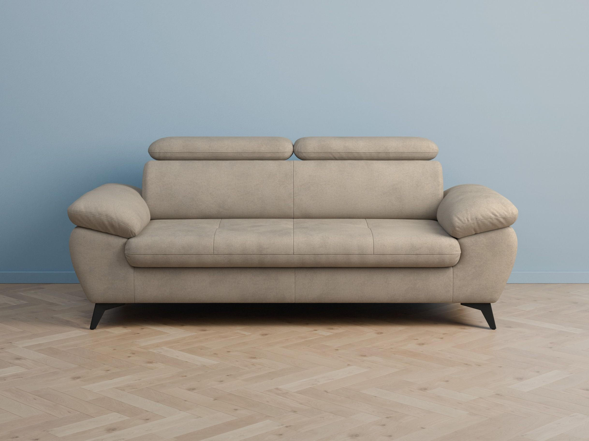 3-SITZER Karlstad Chenille Beige verstell. Kopfstützen B 215 cm - Sahara, Kunststoff/Textil (215/84/100cm) - foamnova