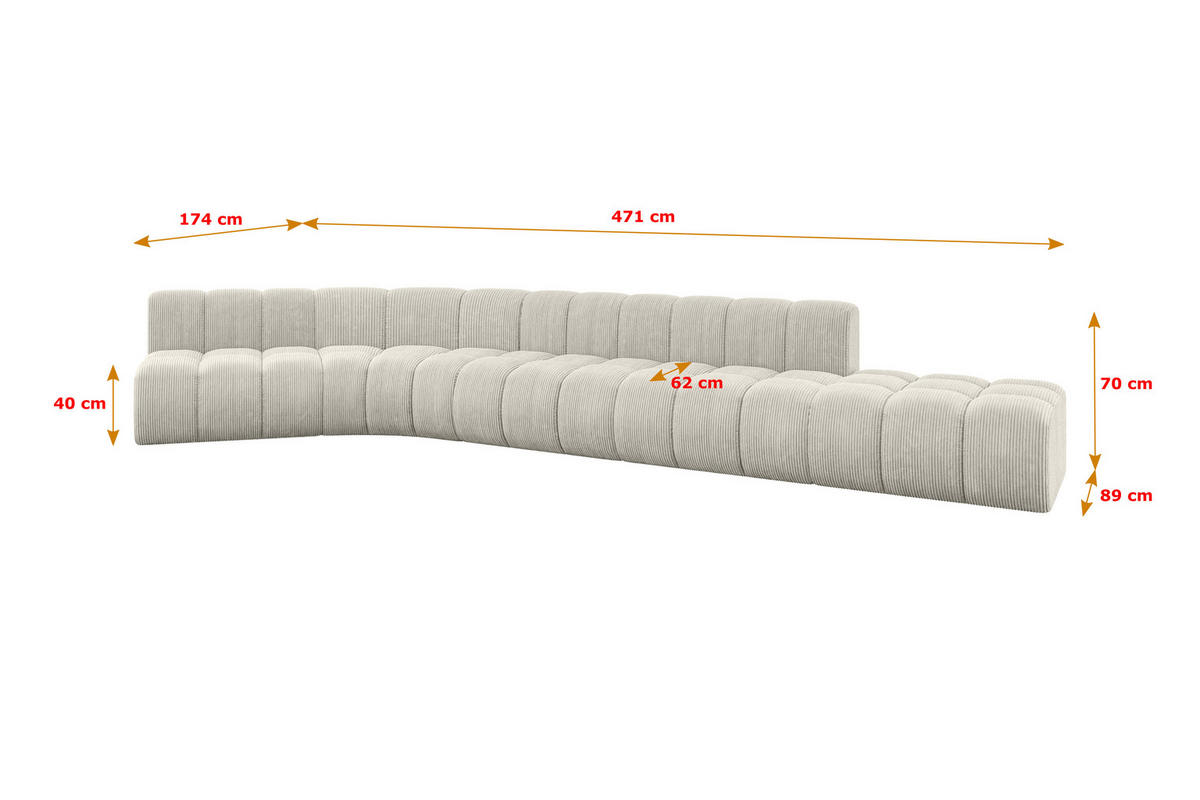 ECKSOFA modulares Sofa Brilo-L2 - 471x174x70 cm Creme - Hellgrau/Creme, Holzwerkstoff/Textil (471/174cm) - ALTDECOR