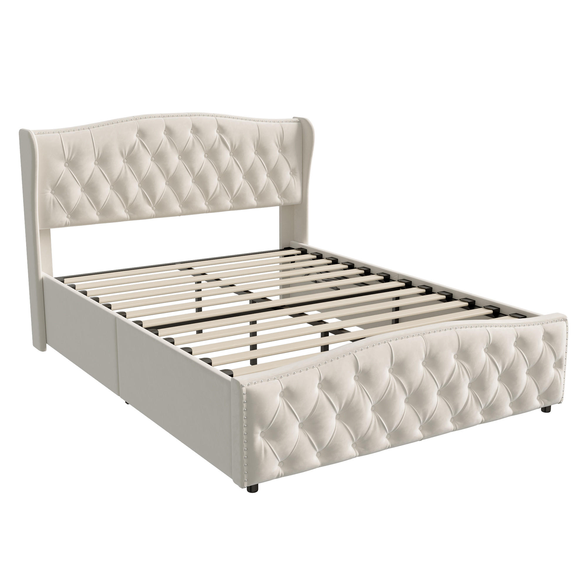 POLSTERBETT 140x200 cm, Beige, mit Bettkasten - Beige, Textil/Metall (140/200cm)
