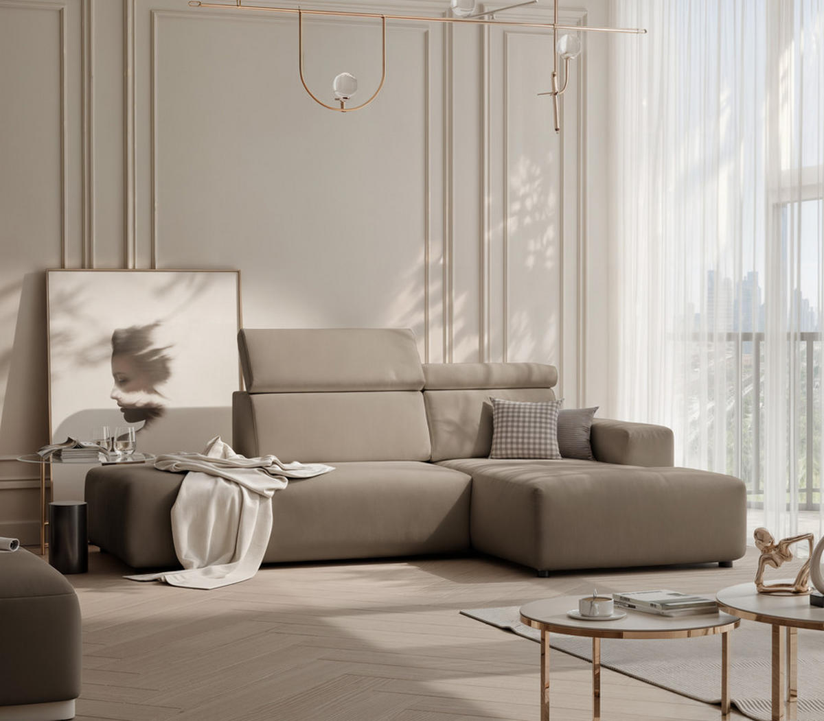 ECKSOFA RICO Rechts, Stoff Dunkelbeige - Beige, Textil (260/186cm) - Idohome
