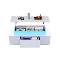 COUCHTISCH 96/45/40 cm in Weiß, höhenverstellbar mit Stauraum und LED-Beleuchtung - Weiß, Holzwerkstoff (96/45/40cm) - Flora Grace