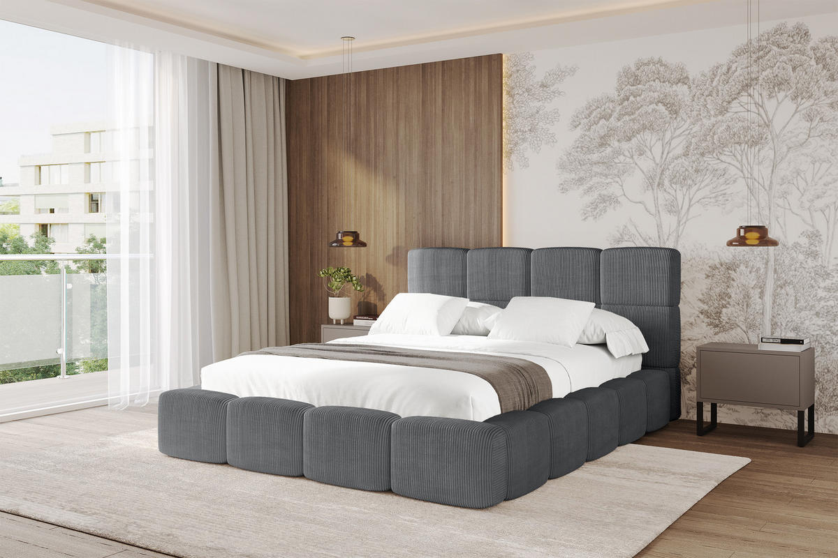 POLSTERBETT mit Bettkasten und Lattenrost, Bett mit Matratze H3/H4, Kopfteil, Boxbett, Doppelbett mit Stauraum - NATA 120x200 Dunkelgrau - Chromfarben, Holzwerkstoff/Textil (120/200cm) - ALTDECOR