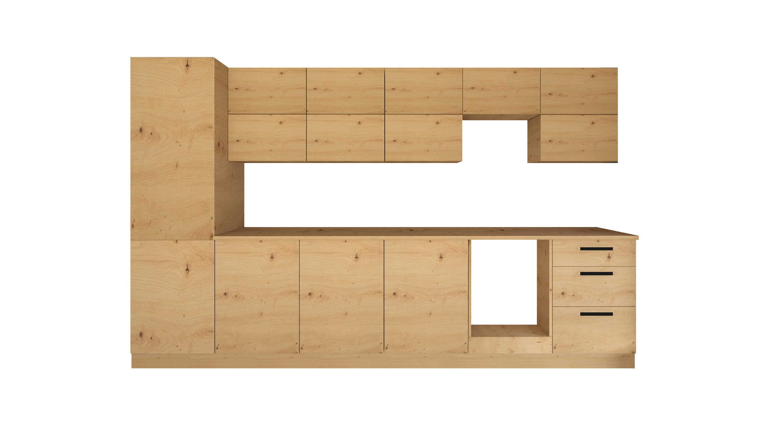 KÜCHENZEILE 360 cm - Nexa KÜ-LN-002 - in Woodline / Matt - Schwarz/Eiche Artisan, Holz/Metall (360/212/58cm) - ROYAL24_MARKT