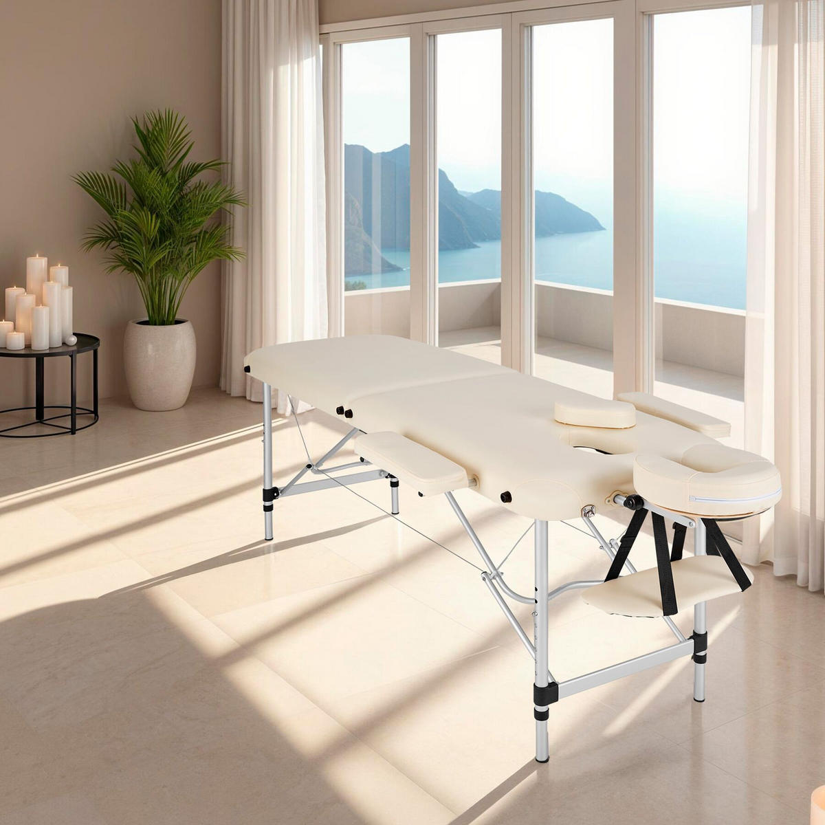 MASSAGELIEGE 2 Zonen, 210 x 95 x 89 cm,beige - Beige, Metall (60/89/205cm) - tectake