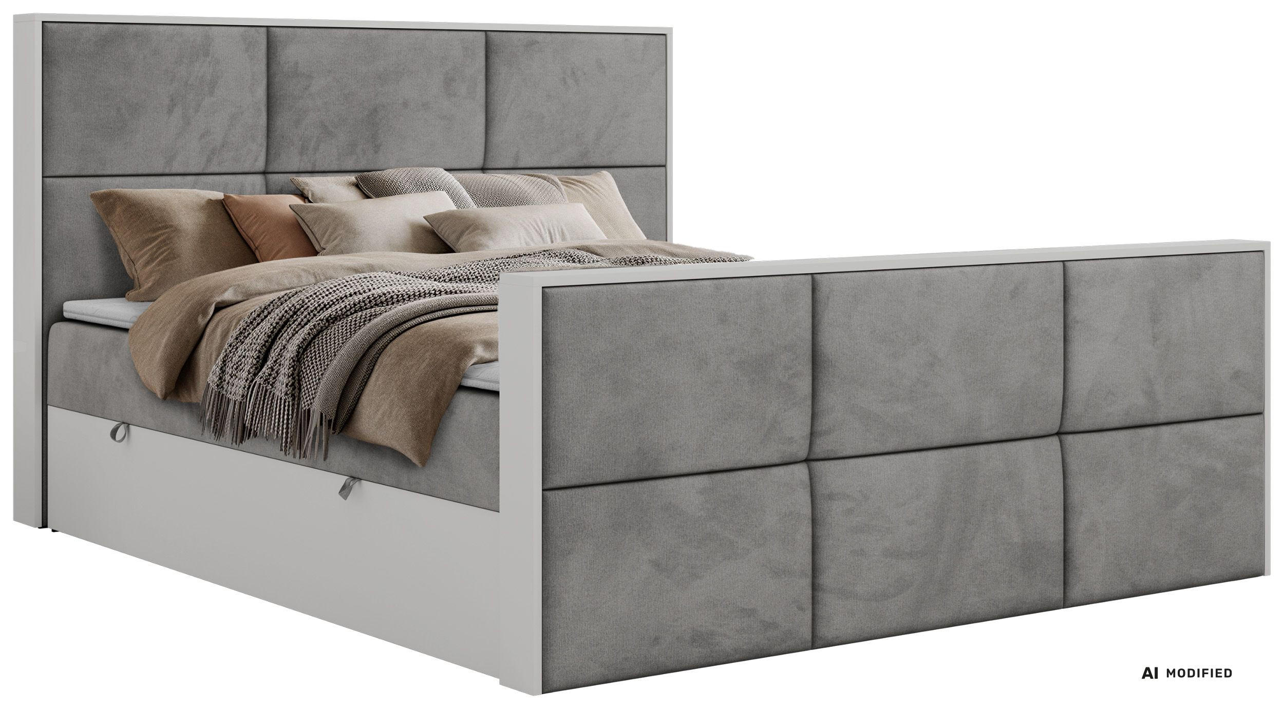 BOXBETT DELVIT DUO 140/200 - Hellgrau Velvet - Topper Visco - H4 - Hellgrau/Schwarz, Kunststoff/Textil (140/200cm) - MKS