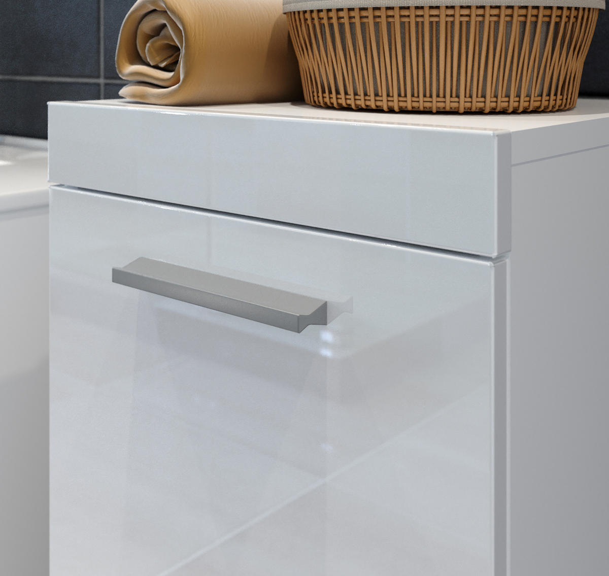 HOCHSCHRANK weiß Hochglanz 35 x 170 cm, Badschrank hängend - Weiß Hochglanz/Silberfarben, Holzwerkstoff/Kunststoff (35/170/33cm) - Top.Furn