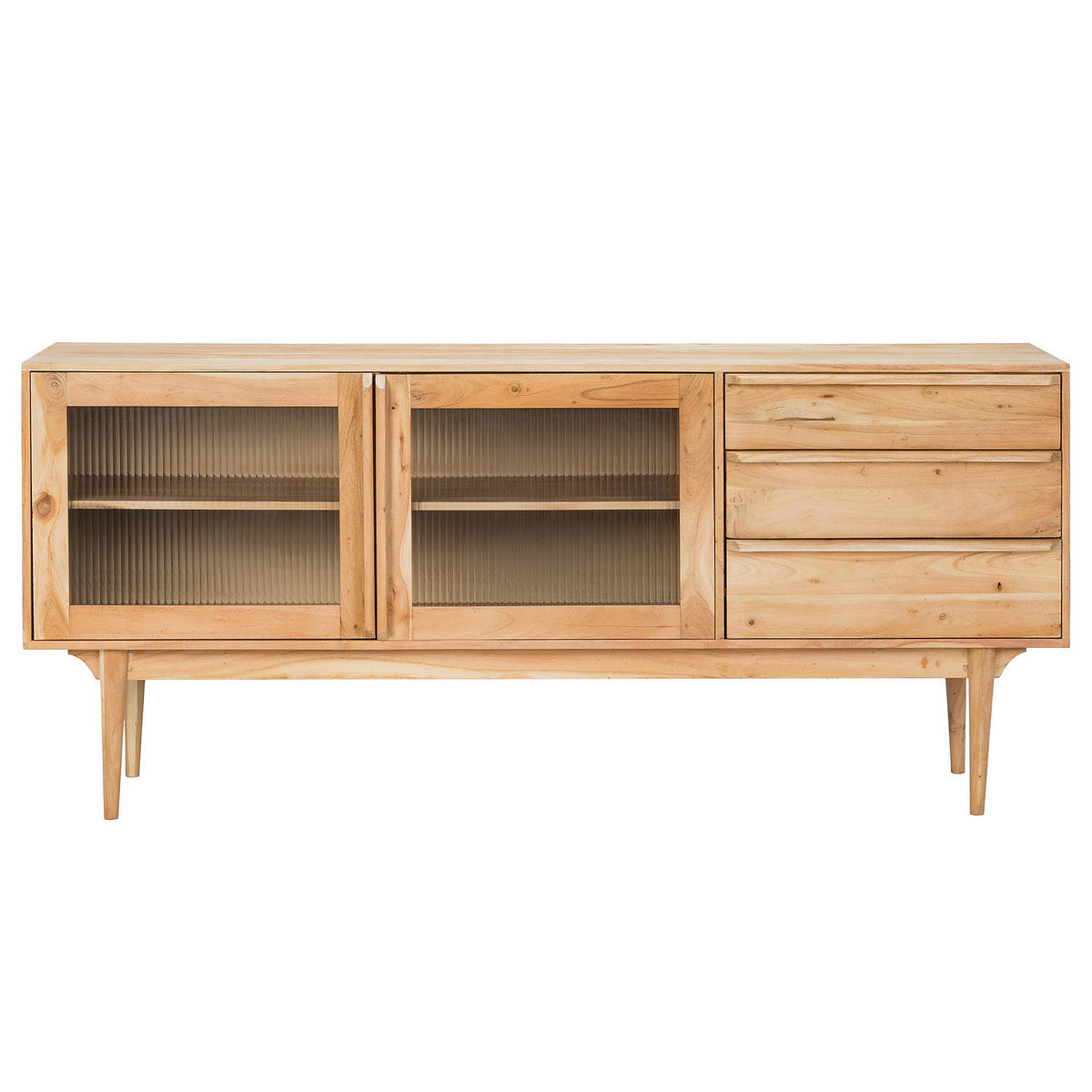 MASSIVES SIDEBOARD mit 3 Schubladen - Akazie massiv - Akaziefarben, Glas/Holz (180/80/40cm) - home24