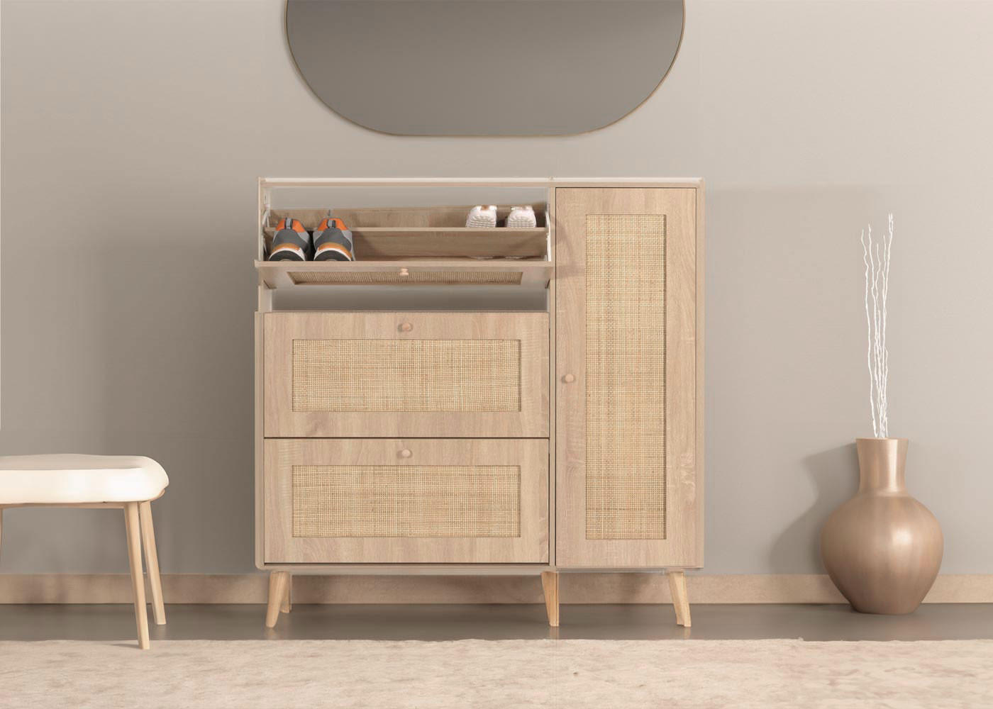 RATTAN-SCHUHKIPPER Braun - Braun, Holz (120/127/24cm) - MCW