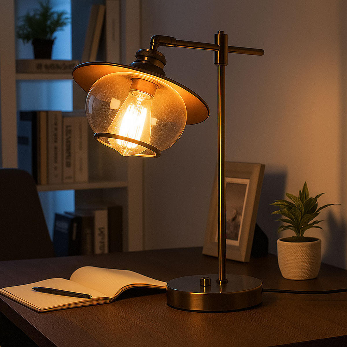 LED TISCHLEUCHTE Metall Bronze - Bronzefarben, Glas (37/22/42cm) - Globo Lighting