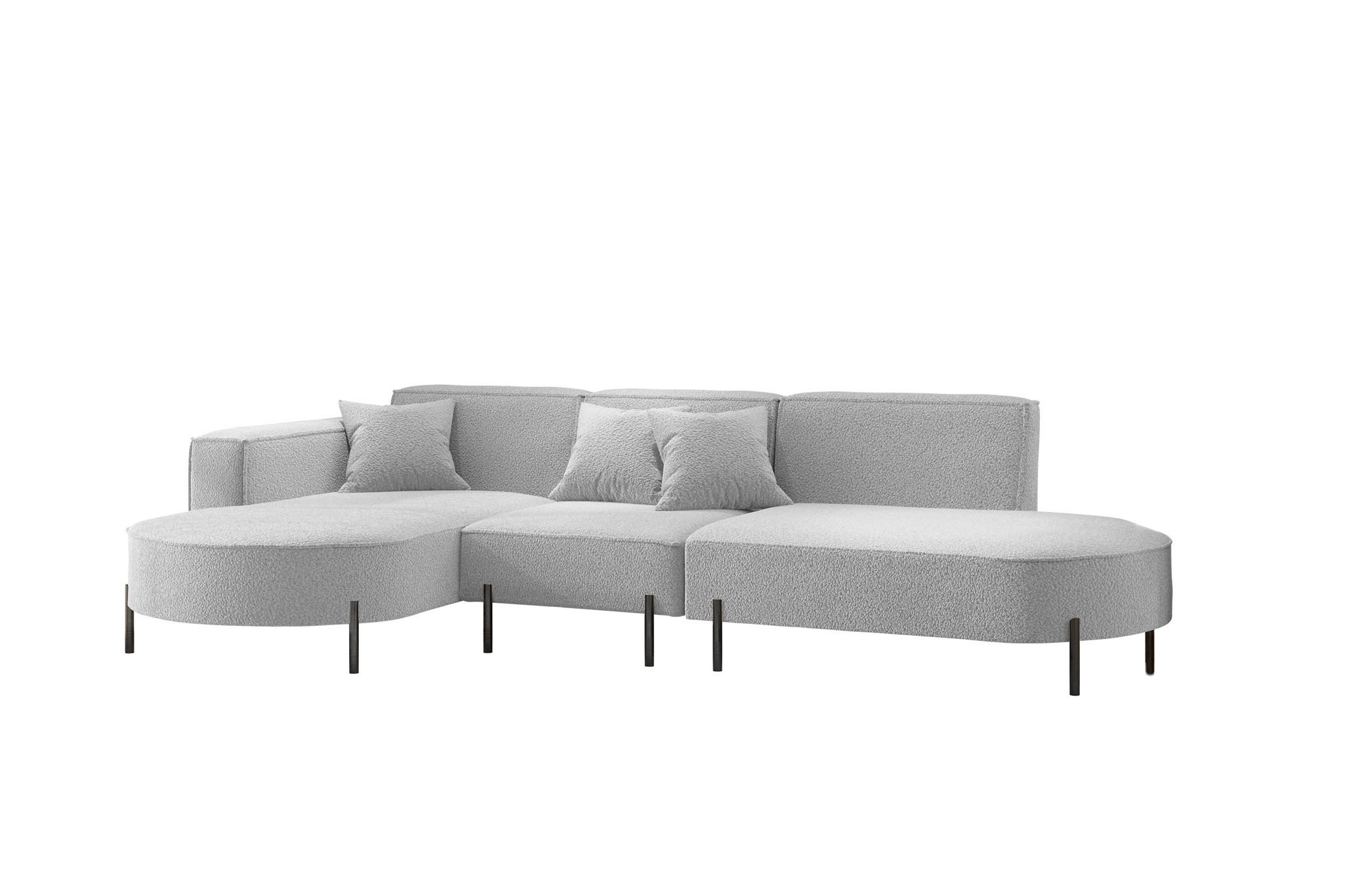 ECKSOFA Valencia - Hellgrau, Holzwerkstoff/Textil (321/165cm) - Fun Möbel
