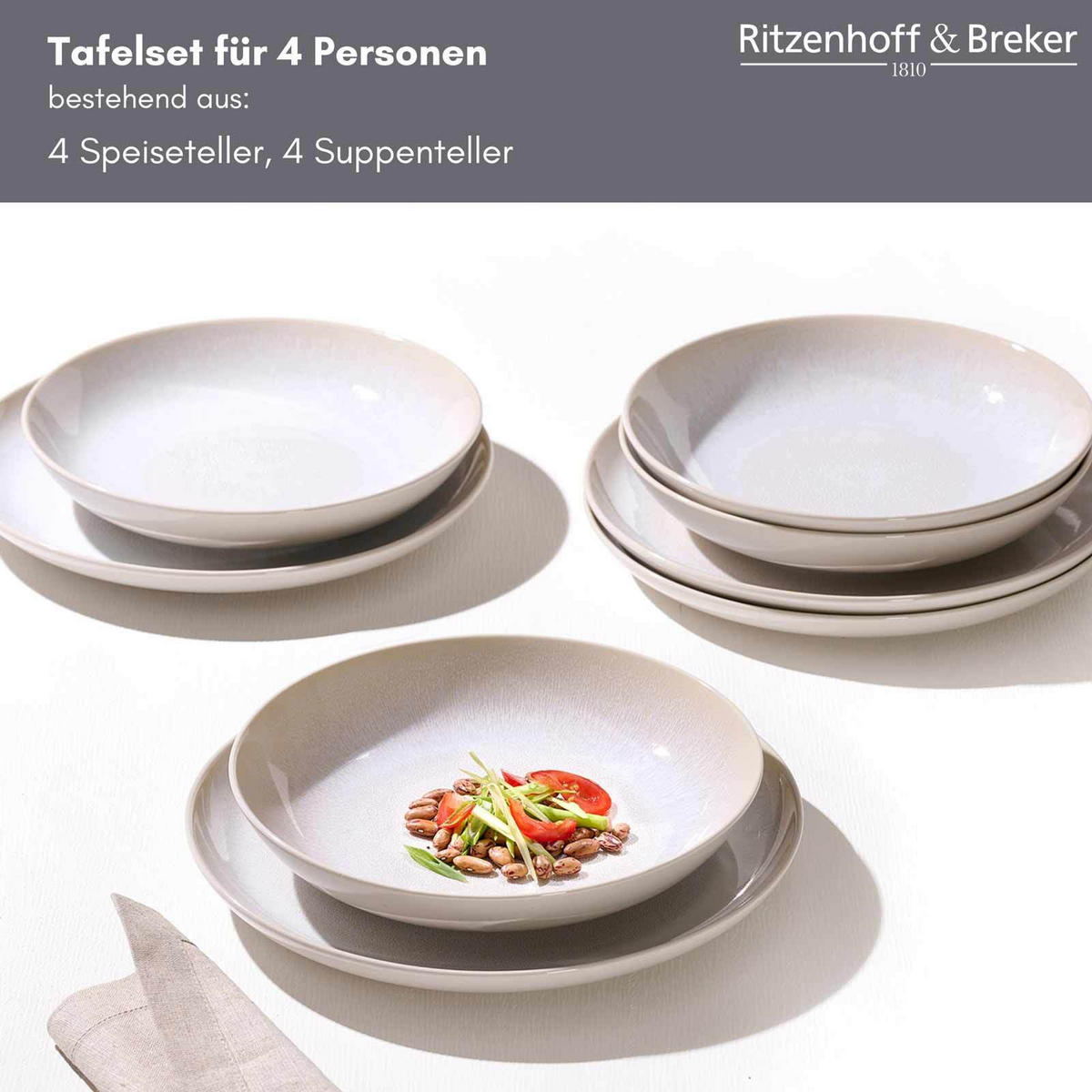 TAFELSERVICE LAREDO beige 8-tlg. - Beige, Keramik (2/2/2cm) - Ritzenhoff Breker