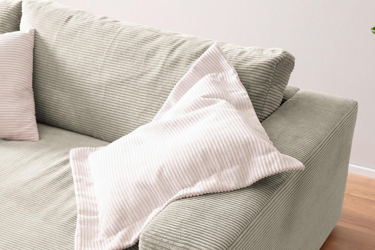 BIG SOFA XL MADELINE Steingrau Cord - Greige/Schwarz, Kunststoff/Textil (290/85/190cm) - KAWOLA