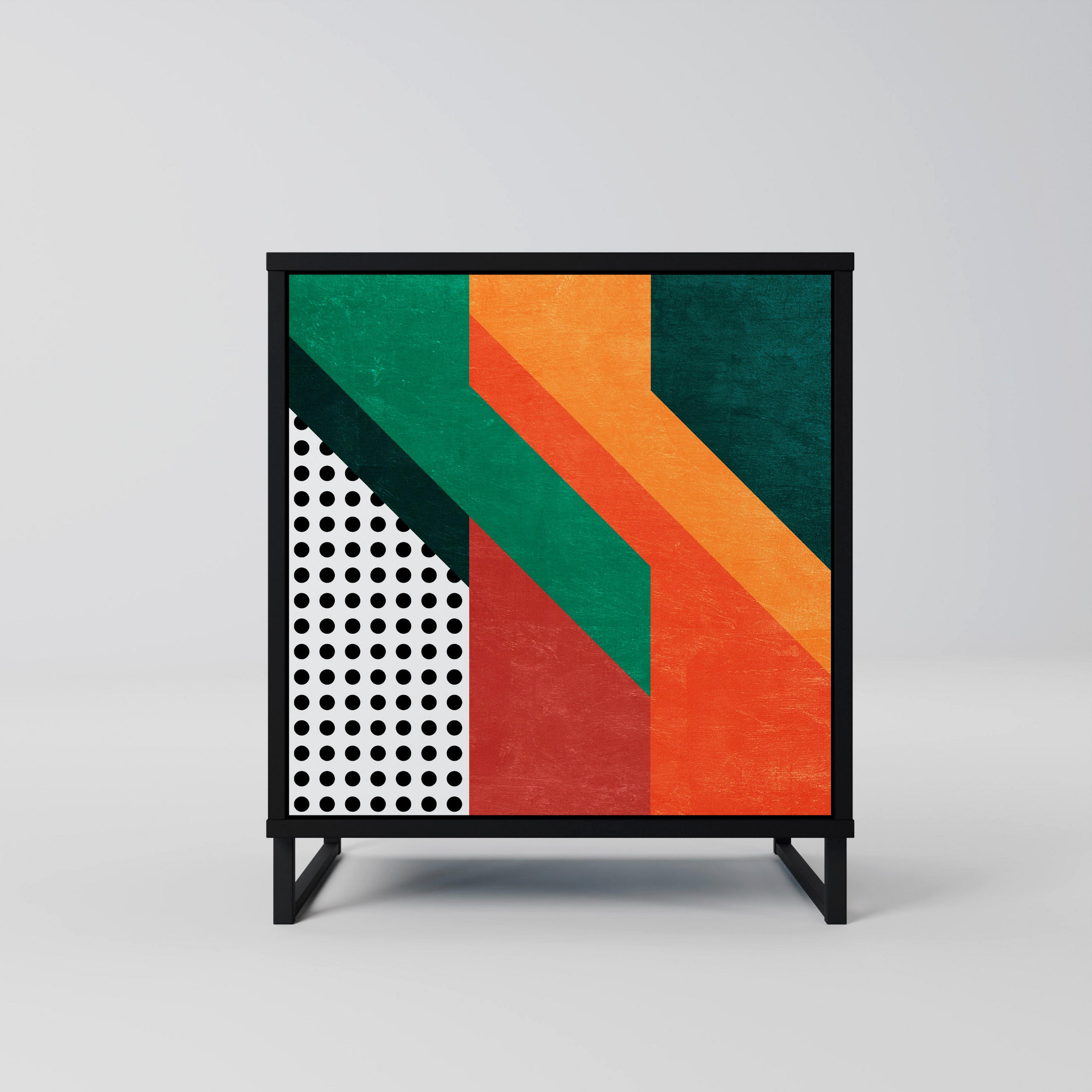 SIDEBOARD MAKESHIFT ARTISTRY, Schwarz, 57,5x42x67,5 cm, Schwarze Metall-Rahmenfüße - Multicolor/Schwarz, Holzwerkstoff/Metall (57.5/67.5/42cm) - SpaceRebels