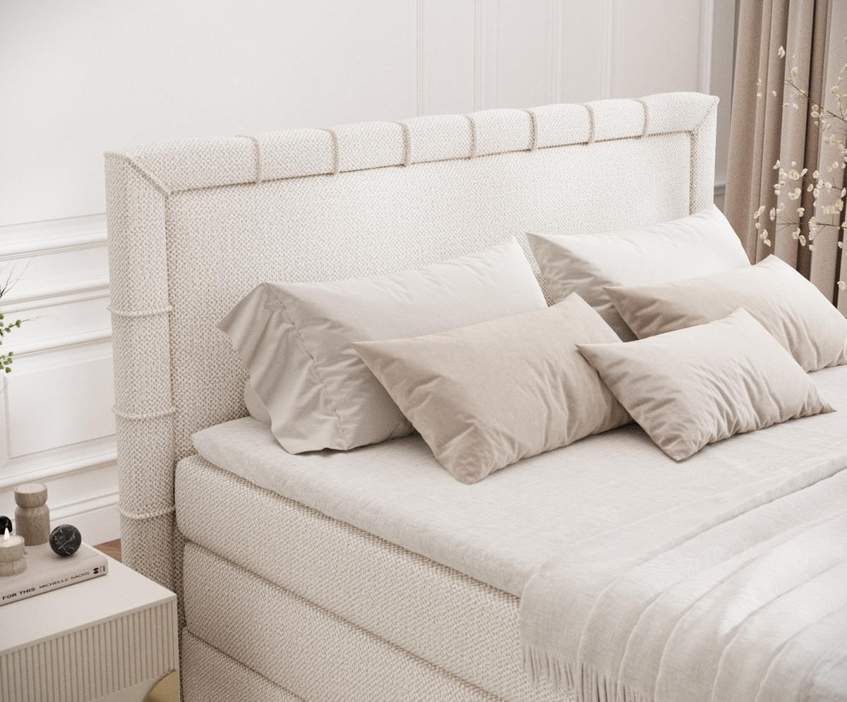 BOXSPRINGBETT Rosabel Creme 180/200 cm mit Matratze und Topper - Creme/Schwarz, Holz/Holzwerkstoff (180/200cm) - Maison de Reve