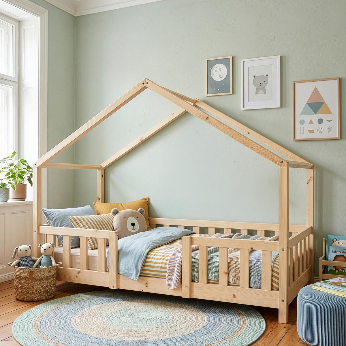 POSTEL Treviolo s matrací - přírodní, dřevo/textil (80/160cm) - [en.casa]