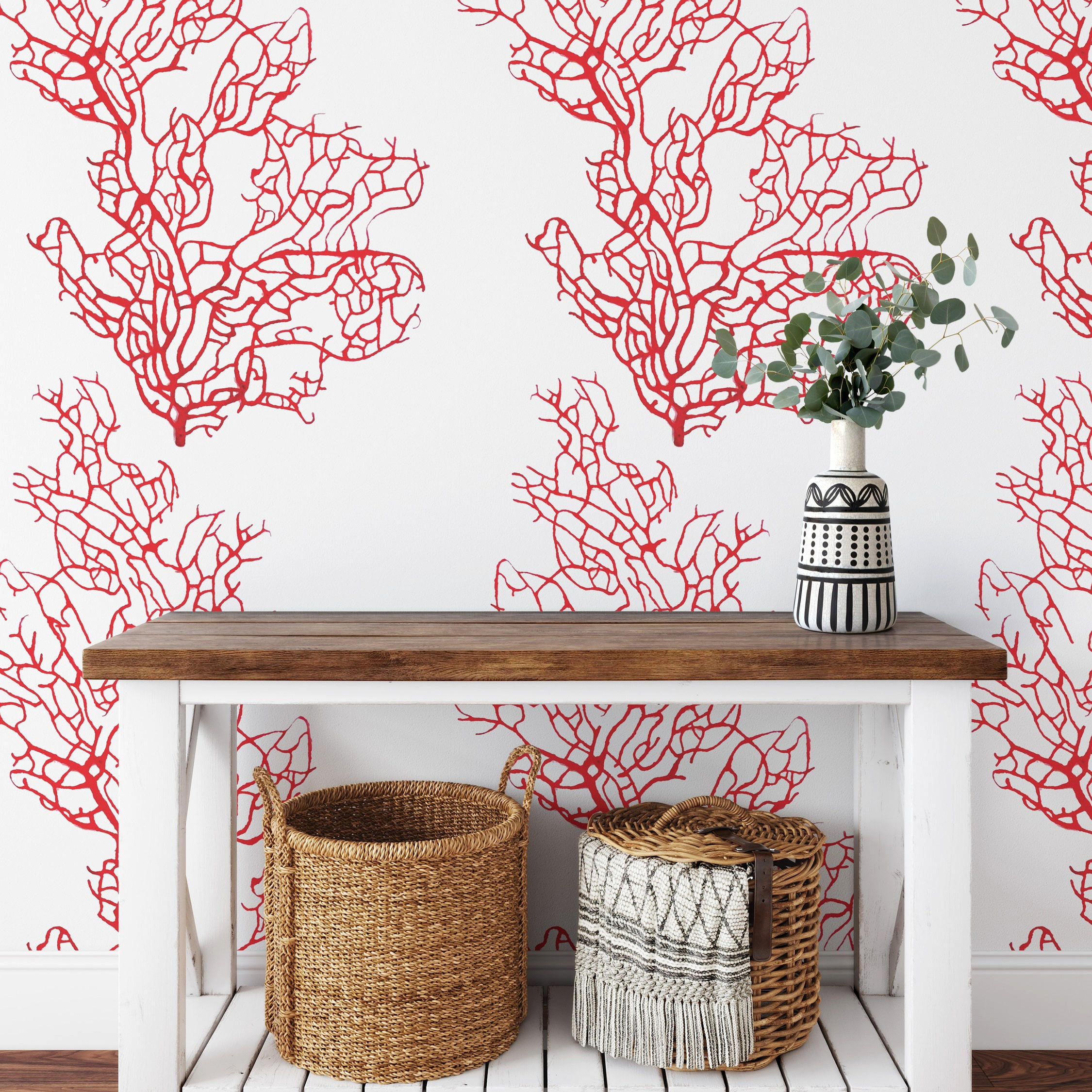 TAPETE Koralle aus echtem Papier, 200x280cm, 8 Bögen - Rot, Papier (200/280cm) - WALLPAPERS4BEGINNERS