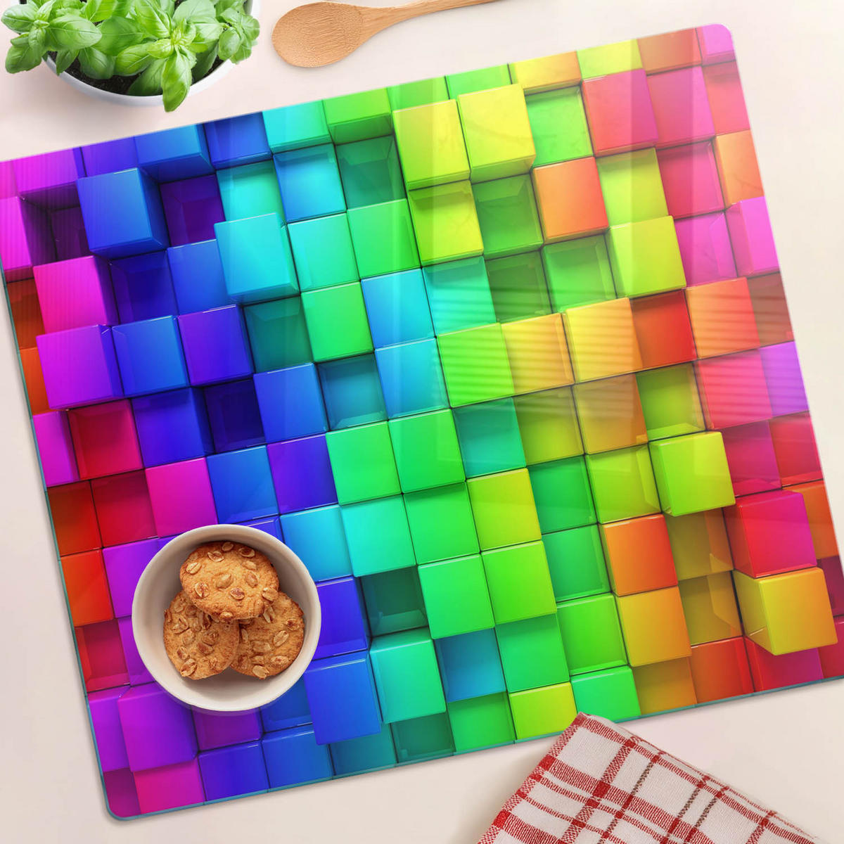 GLASPLATTE 60x52 cm Bunte Schachteln - Schwarz Hochglanz/Schwarz, Glas (60/0.4/52cm) - TULUP