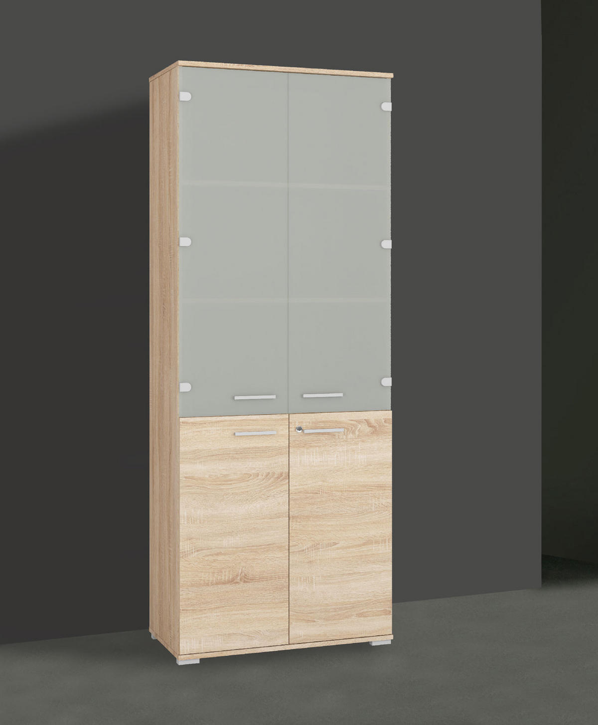 AKTENSCHRANK Optimal Sonoma Eiche hell / Grauglas 79 / 41 / 204cm - Braun/Grau, Holz/Holzwerkstoff (79/204/41cm) - Feldmann-Wohnen