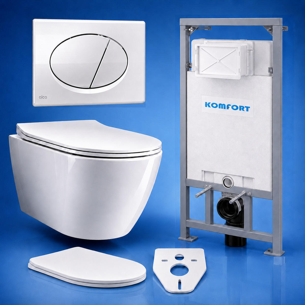 WC-SET ROLO Weiß, Slim-Sitz, Vorwandelement und Betätigungsplatte M71 Chrom - Weiß, Keramik (53/119.5/48.5cm) - bad land