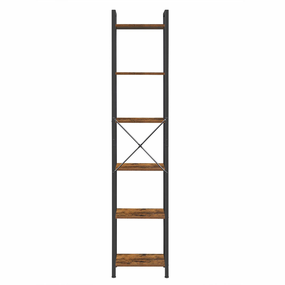 STANDREGAL Holzoptik Metall Dunkelbraun Schwarz mit 6 Böden 187,5 x 39,5 x 30 cm - Dunkelbraun/Schwarz, Holzwerkstoff/Metall (40/187.5/30cm) - Begryf