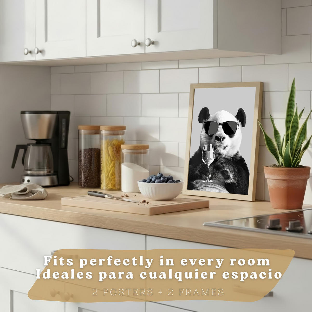 PLAKAT Sada 2 Panda Bears A3 Lehký dřevěný rám - béžová, papír (29.7/1/42cm) - Nacnic