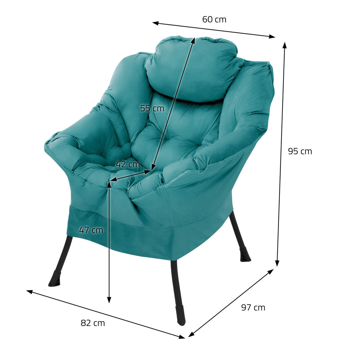 RELAXSESSEL Samt Petrol - Petrol, Metall (97/95/82cm) - ML-DESIGN