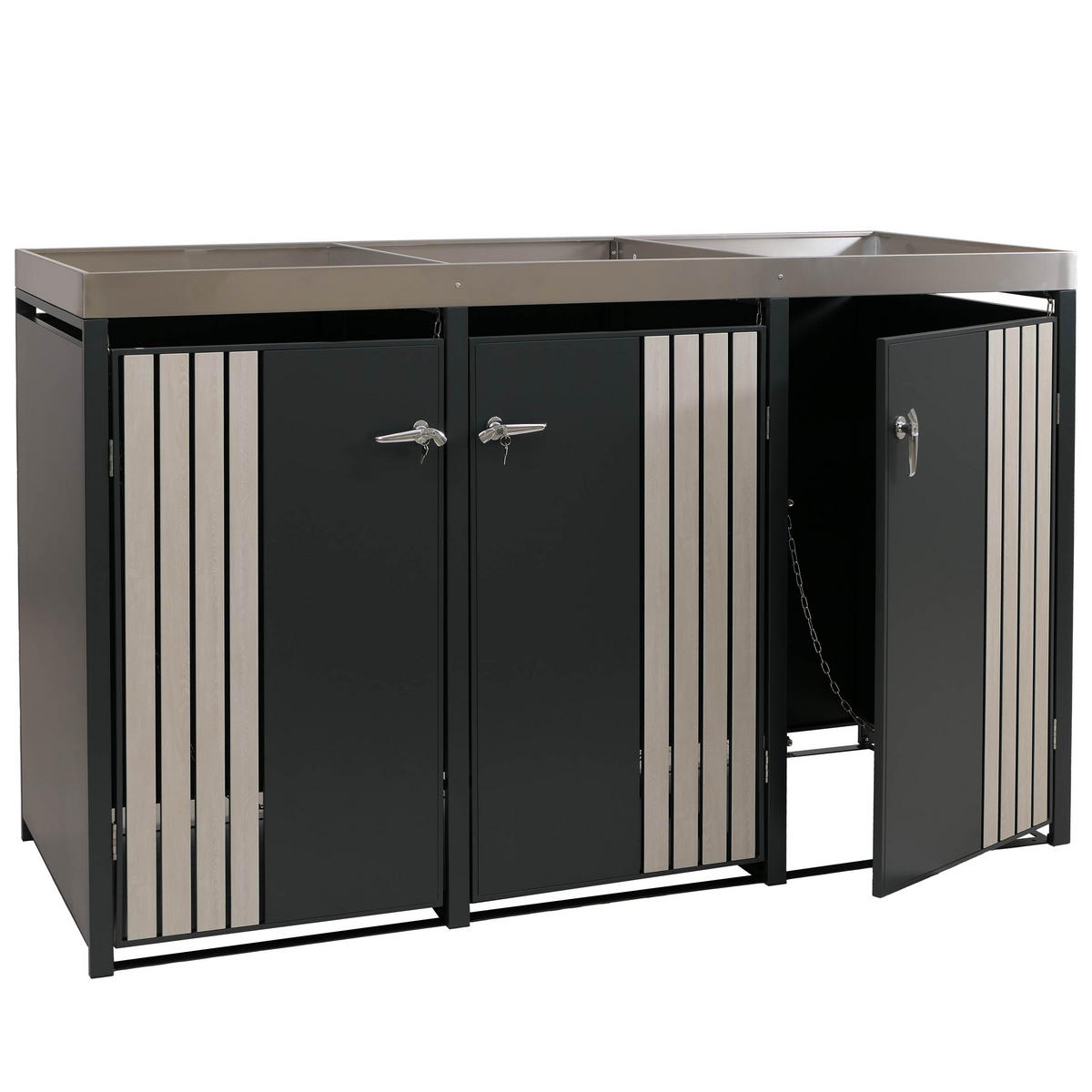 MÜLLTONNENBOX 3er mit Pflanzkasten HxBxT 125x196x84cm Anthrazit Holzoptik hell - Anthrazit, Metall (196/125/84cm) - PROREGAL