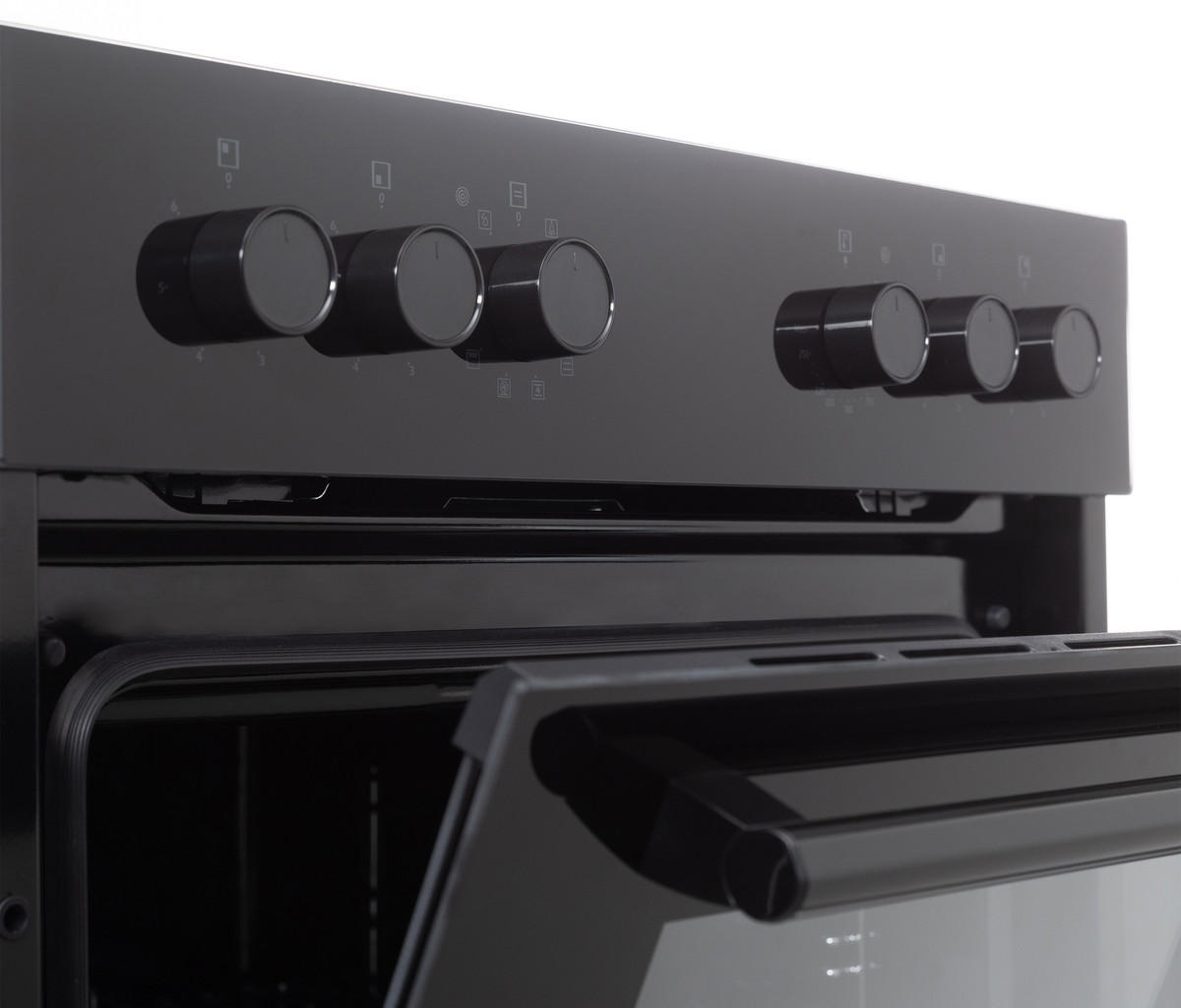 EINBAUHERD-SET, Backofen mit Grill und Umluft, Rahmenloses Glaskeramik-Kochfeld mit 4 Zonen, 65 Liter, 60 cm, Edelstahl - Schwarz, Keramik/Metall (59.5/59.5/57cm) - Telefunken