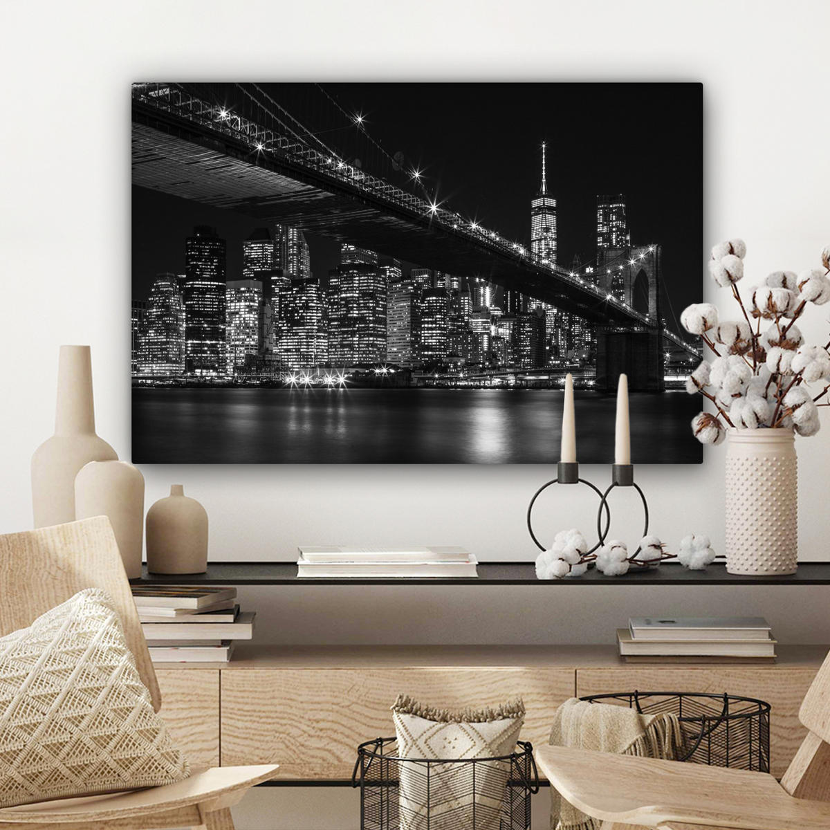 LEINWANDBILD New York - Brooklyn - Brücke Gemälde 60x40 cm - Schwarz, Textil (60/40cm) - MuchoWow