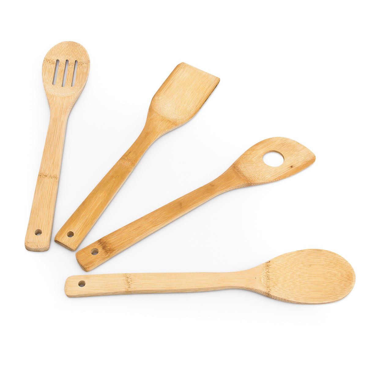 KOCHLÖFFELSET Natur Bambus 5-tlg. mit Halter - Hellbraun, Holz - Relaxdays