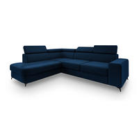 ECKSOFA ALVORO L-S Blau Velours-Stoff mit Schlaffunktion - Blau, Holz (253/190cm) - MASSENO