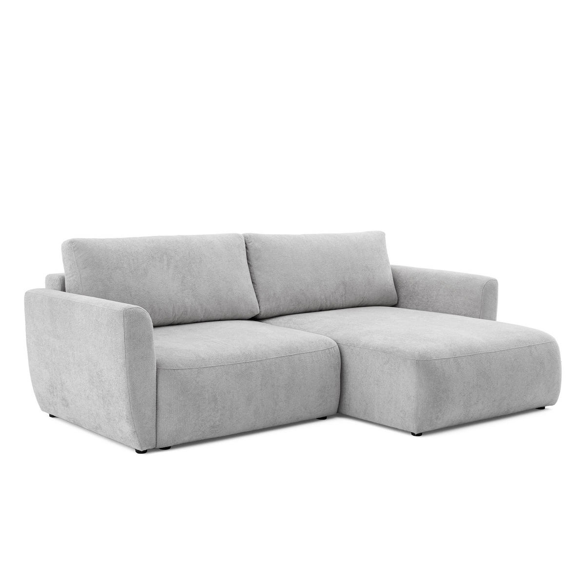 ECKSOFA BELLA L Rechts mit Schlaffunktion 140x205 Velours Hellgrau - Hellgrau/Schwarz, Holz/Kunststoff (165/230cm) - Muffo