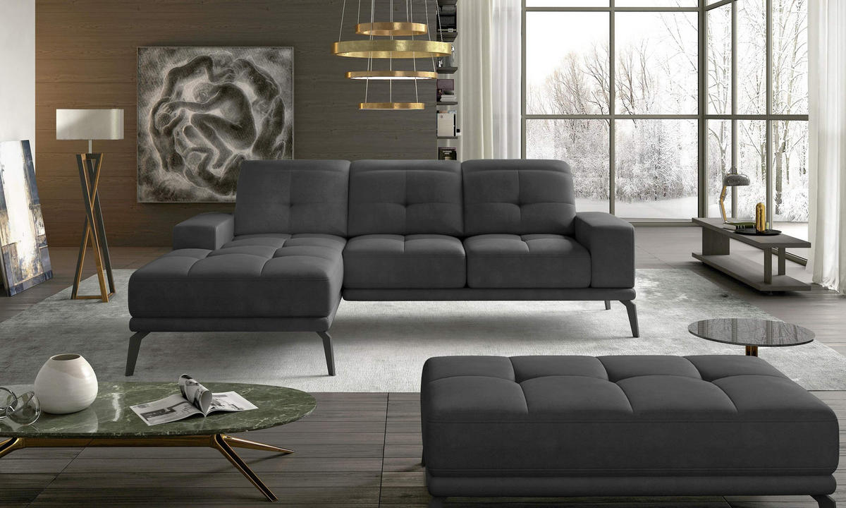 ECKSOFA mit verstellbaren Rückenlehnen und verstellbaren Kopfstützen - Dunkelgrau/Schwarz, Textil/Metall (265/198cm) - Eltap