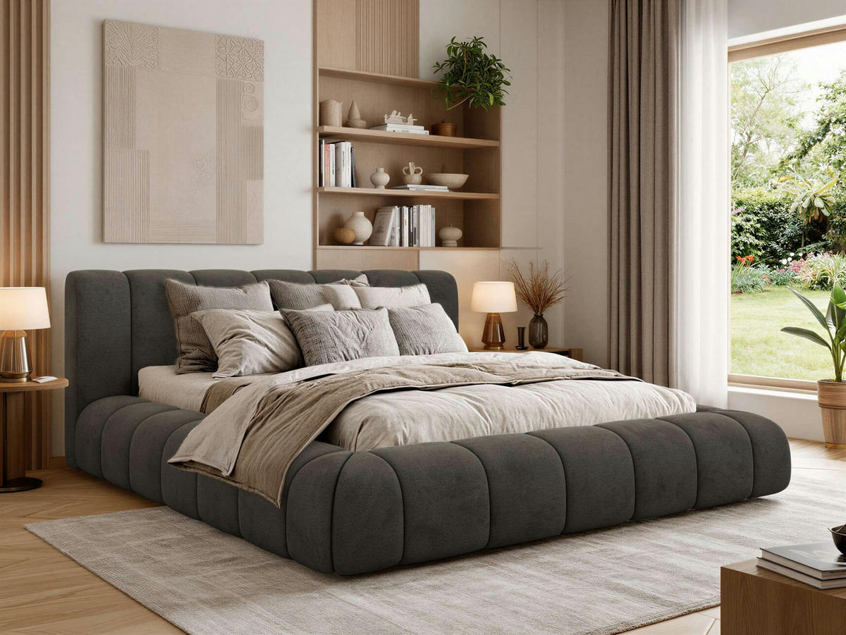 POLSTERBETT NUBEA CLASSIC 180/200 - Dunkelgrau Velvet - ohne Matratze - Dunkelgrau, Textil (180/200cm) - MKS