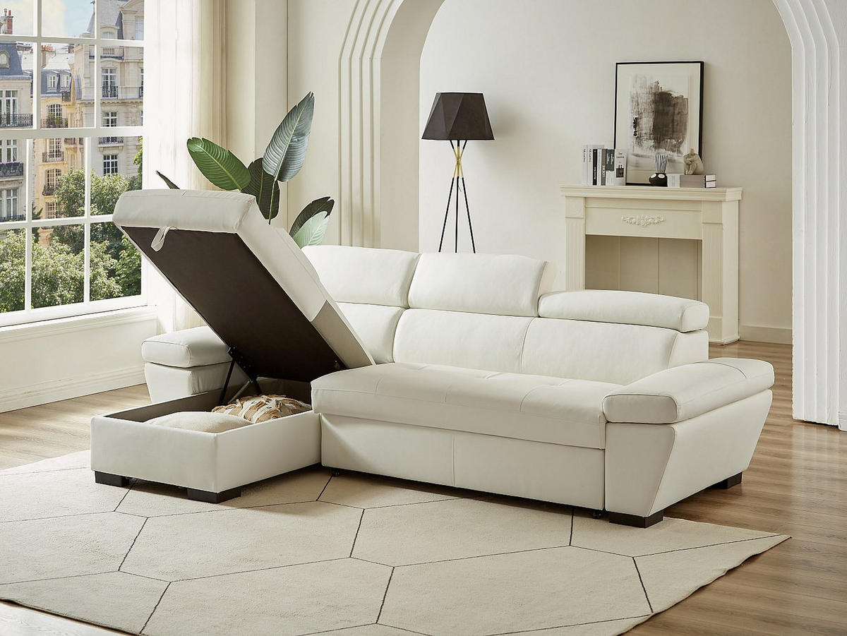 ECKSOFA mit Schlaffunktion - Ecke Links - Leder - Weiß - JONOVA - Weiß, Leder (256/154cm) - Vente-Unique