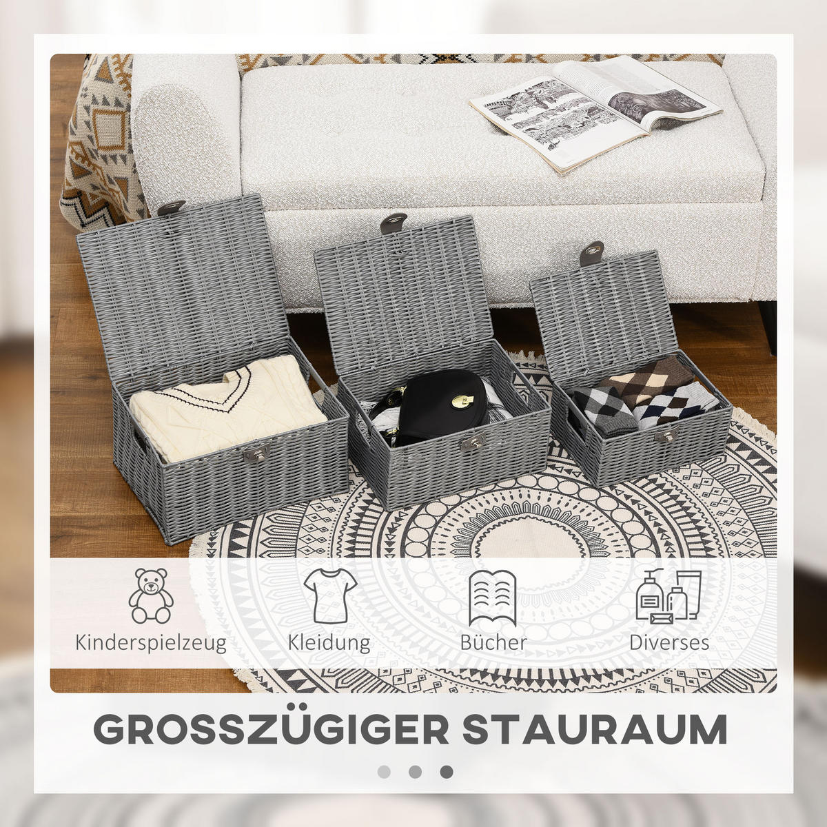 AUFBEWAHRUNGSKORB 3er Set PP Metall Grau - Grau, Metall (28.5/18/35.5cm) - HOMCOM