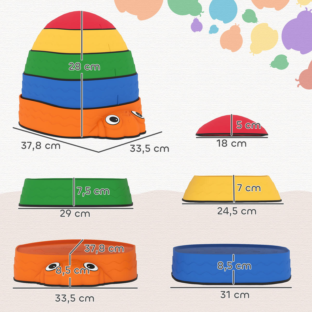 BALANCIERSTEINE für Kinder 5 Stück Rutschfeste Trittsteine stapelbar 2-8 Jahren - Multicolor, Kunststoff (33.5/28/37.8cm) - AIYAPLAY