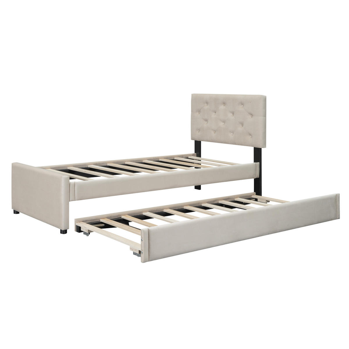 POLSTERBETT 90x200cm Beige Samt Rollcontainer Minimalistisch - Beige, Holz (90/200cm) - FLIEKS