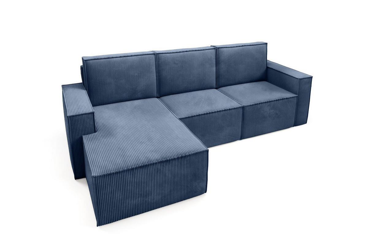 ECKSOFA Orto Dunkelblau, Dreisitzer Kordecksofa rechte seite - Dunkelblau, Holzwerkstoff/Textil (180/142cm) - Bettso