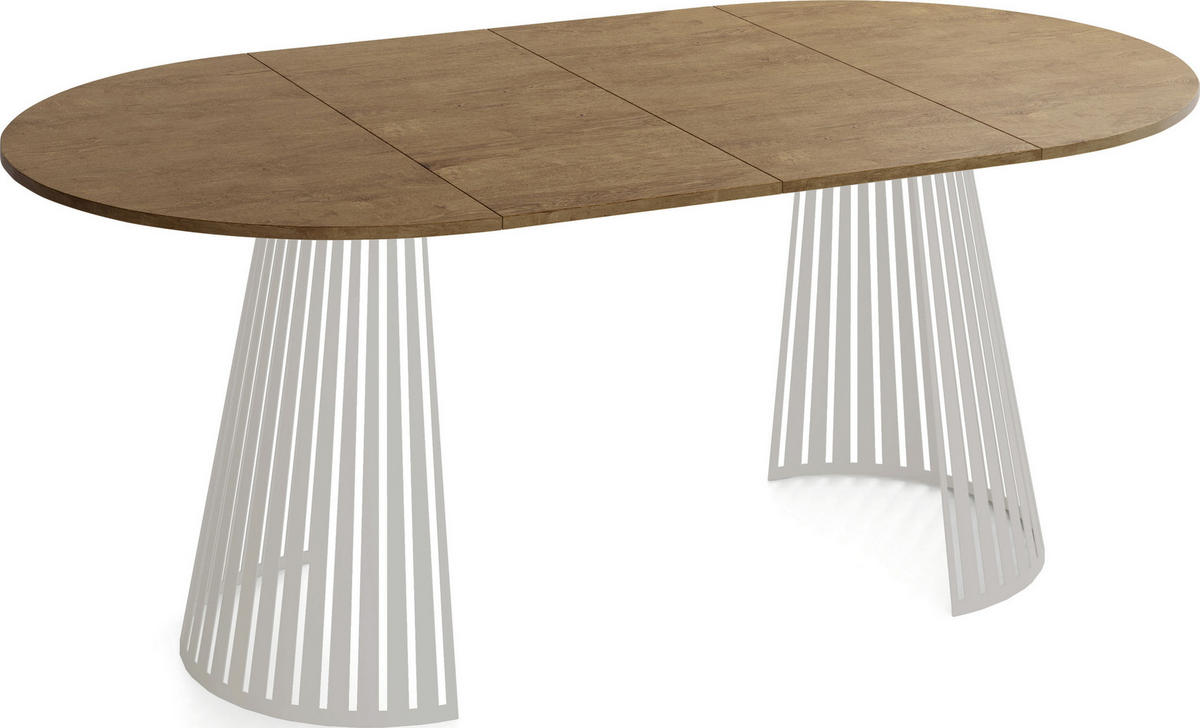 ESSTISCH Naro rund ausziehbar mit Lamellen-Metallgestell in Grau-Beige, Braun 120-200/120/76 cm - Kaschmir/Alteiche, Holzwerkstoff/Metall (120/120/76cm) - WFL GROUP