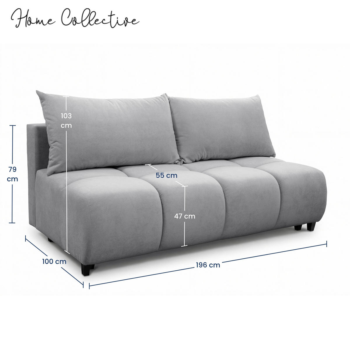 SOFA 196 cm in Aschgrau - Grau, Textil (196/79/100cm) - Home Collective