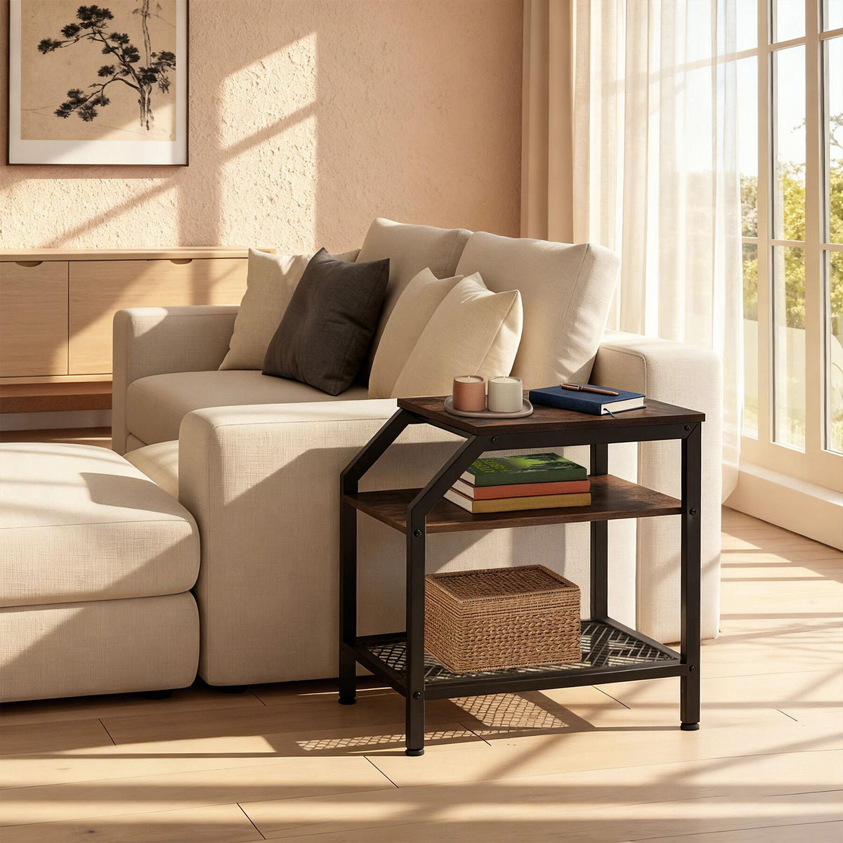 BEISTELLTISCH Plymouth, 36,5 x 58,5 x 59,5 cm, Industrial Holz dunkel, rustikal - Rostfarben, Holz (58.5/36.5/59.5cm) - tectake