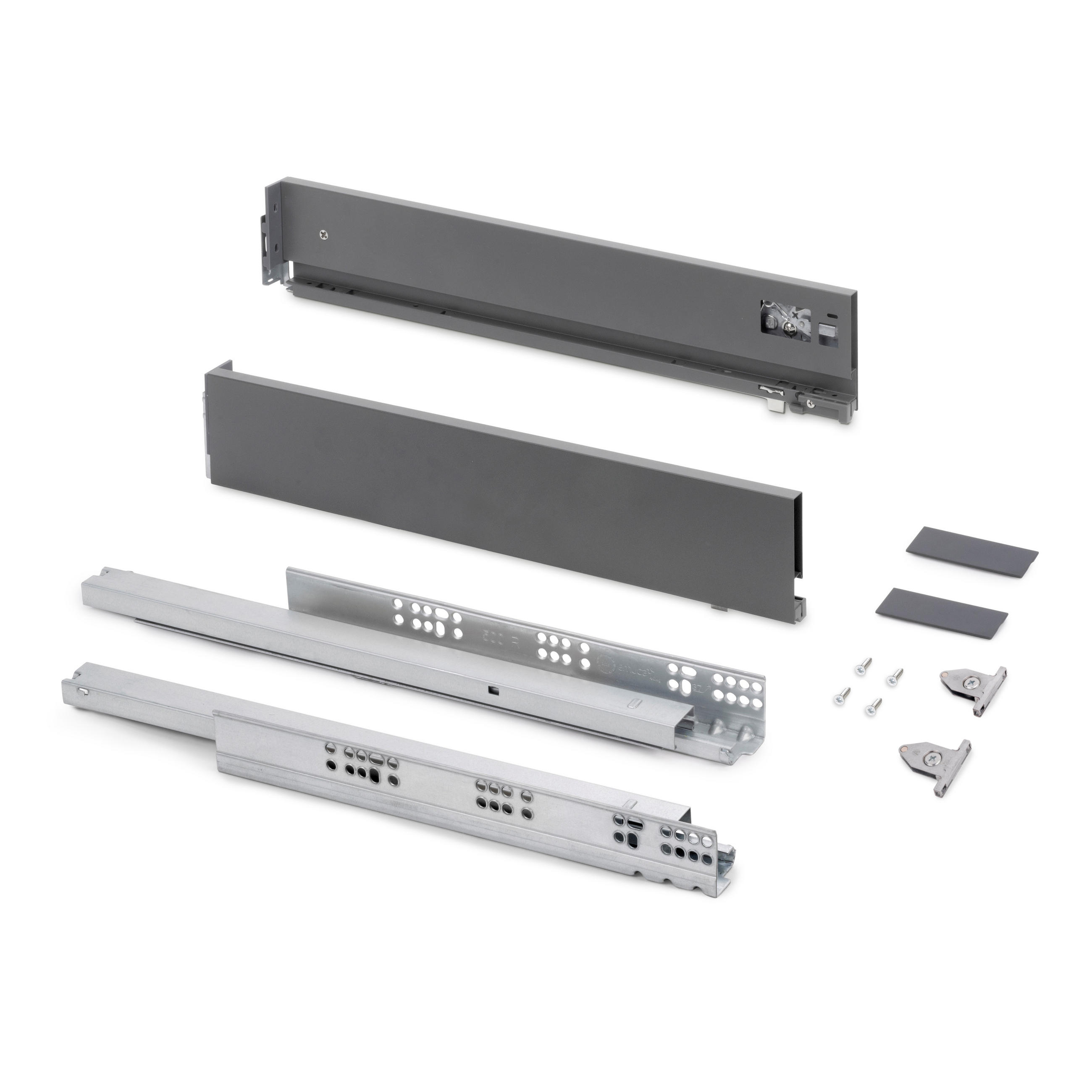 AUSSENSCHUBLADE Vertex mit 3D-Regelung, Höhe 93mm, 40Kg, Brettstärke von 18mm, Tiefe 450mm, Stahl, Anthrazitgrau - Grau, Metall (1.3/10/45cm) - EMUCA